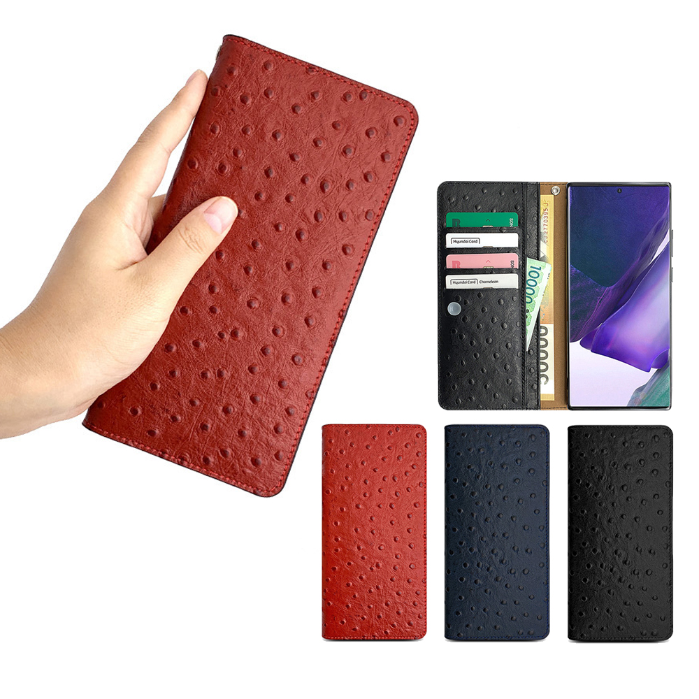 타조패턴 천연소가죽 다이어리 핸드폰 지갑 케이스 제논 레드, 갤럭시S22 울트라 - 상세 이미지 3