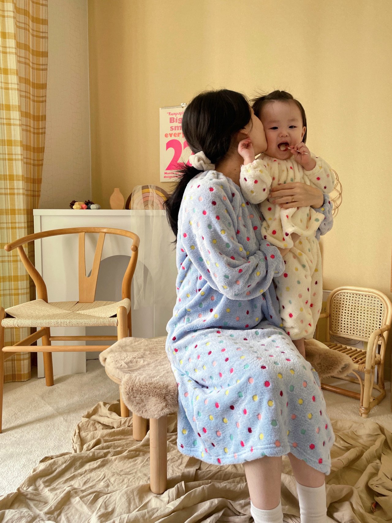 아기랑커플룩 국산 극세사 잠옷 아기 파자마 영아 실내복 수면바지 - 상세 이미지 4