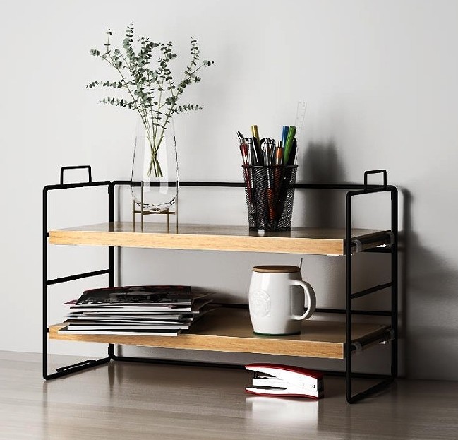 선반 모듈랙 다용도 철제 나무 선반랙 미니 책 수납함 2단