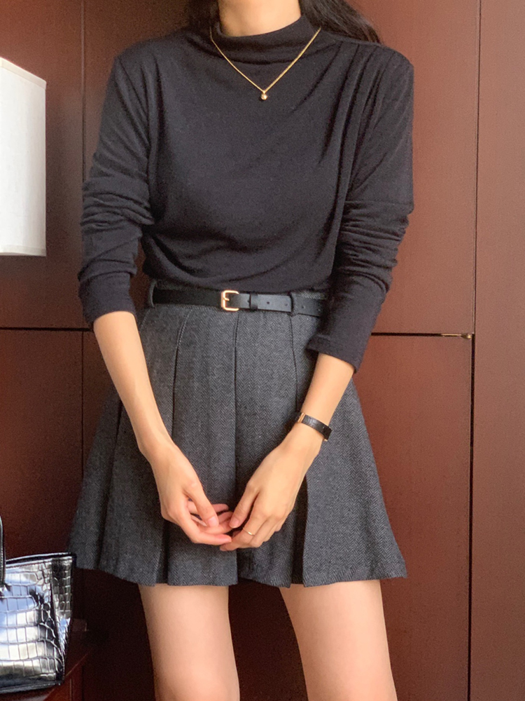 벨트SET 헤링본 A라인치마 가을 겨울 미니스커트 핀턱 플리츠스커트 여성 모직 테니스치마 이미지 4