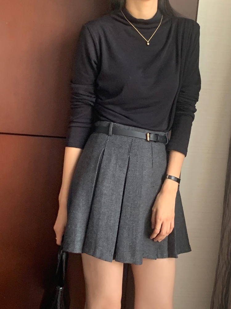 벨트SET 헤링본 A라인치마 가을 겨울 미니스커트 핀턱 플리츠스커트 여성 모직 테니스치마