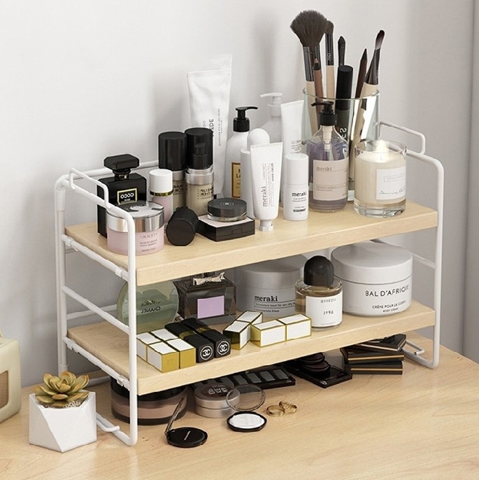 선반 모듈랙 다용도 철제 나무 선반랙 미니 책 수납함 2단