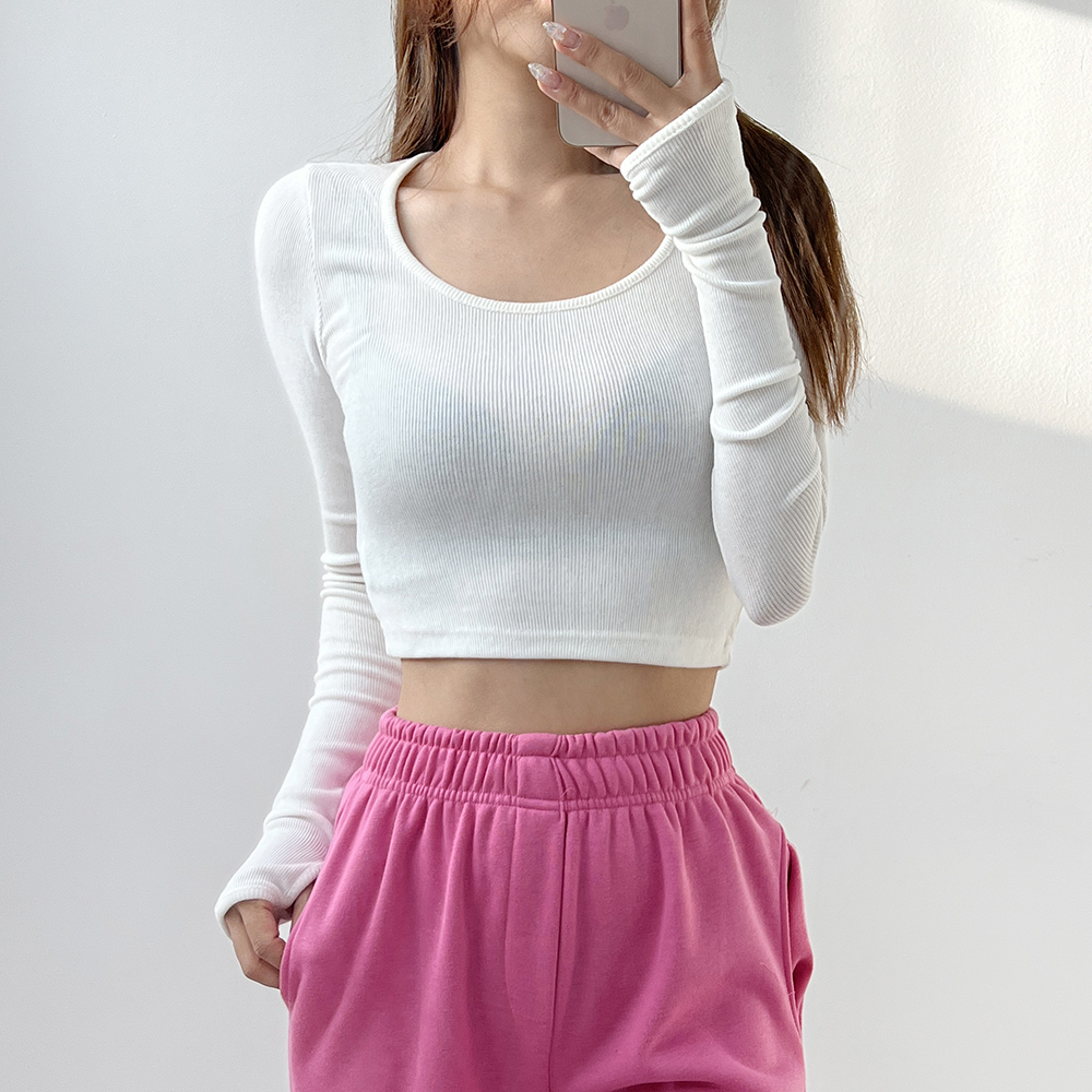댈스 유넥 슬림핏 쫀쫀 워머 긴팔 크롭티셔츠 4color 이미지 2