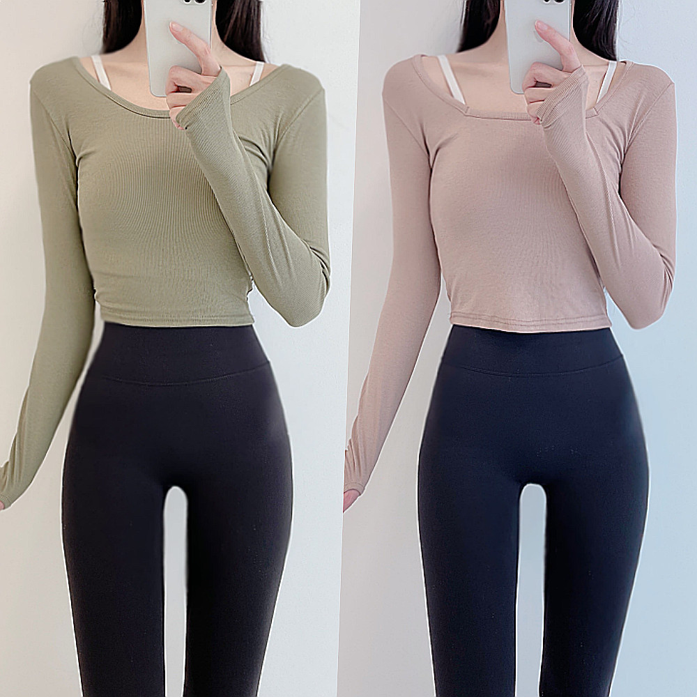 로라벨 쿨 모먼 필라테스복 요가복 필라테스 상의 옷 커버업 운동복 탑 요가 긴팔 크롭 - 상품 이미지