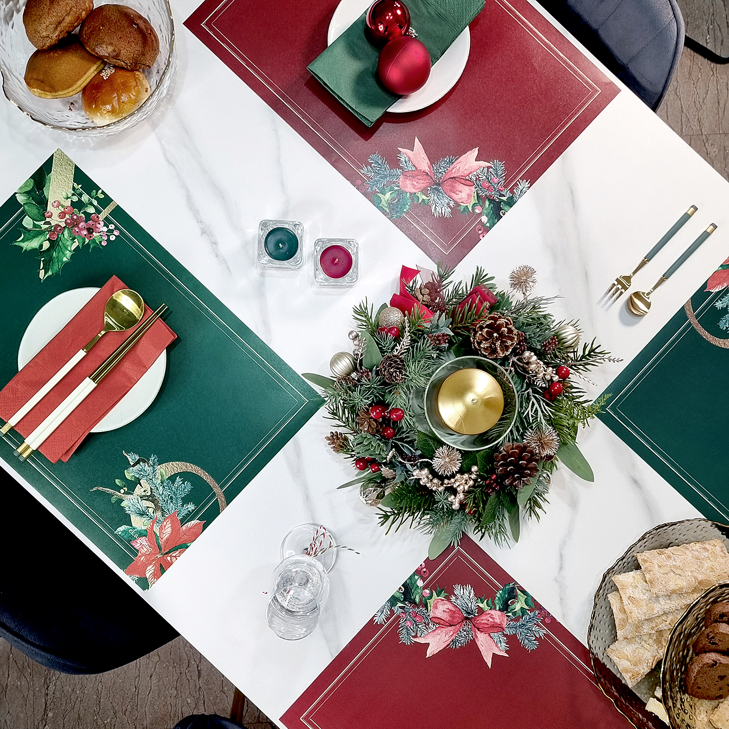 크리스마스 일회용 종이 식탁매트 10장세트+10장세트 엘라다이닝