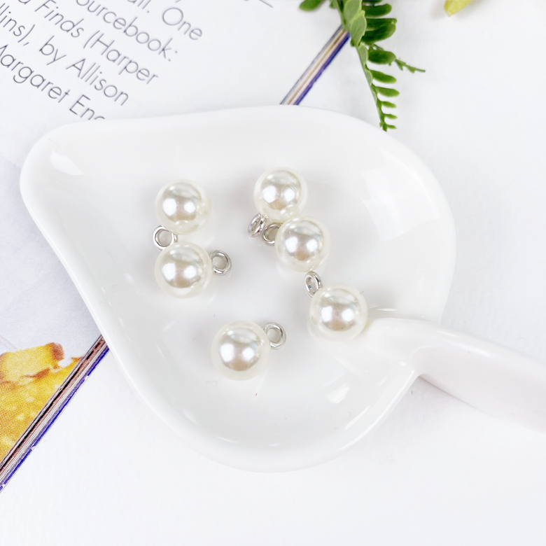 NEW) 8mm~14mm 미색 실버고리 진주구슬 진주단추 (10개) - 상세 이미지 4