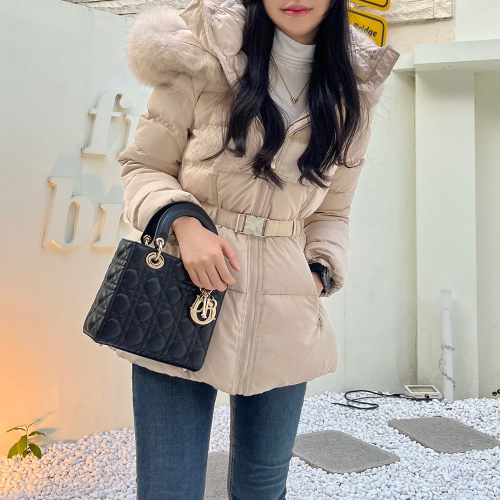 벨티드패딩 벨트패딩 폭스퍼 구스 덕 다운 베이지 블랙 아이보리 이미지 3
