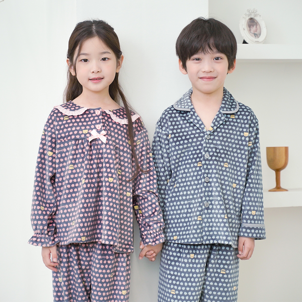 유아 수면 잠옷 아동 남아 여아 주니어 아기 겨울 밍크 파자마 조약돌 - 상세 이미지 2