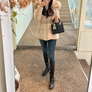 벨티드패딩 벨트패딩 폭스퍼 구스 덕 다운 베이지 블랙 아이보리 착용 후기 | 사이즈/핏 총정리 - 상품 이미지 4