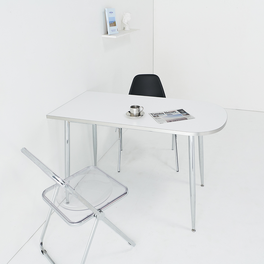 플랜비 미드센츄리 반타원 반원 식탁 테이블 1200x600 화이트