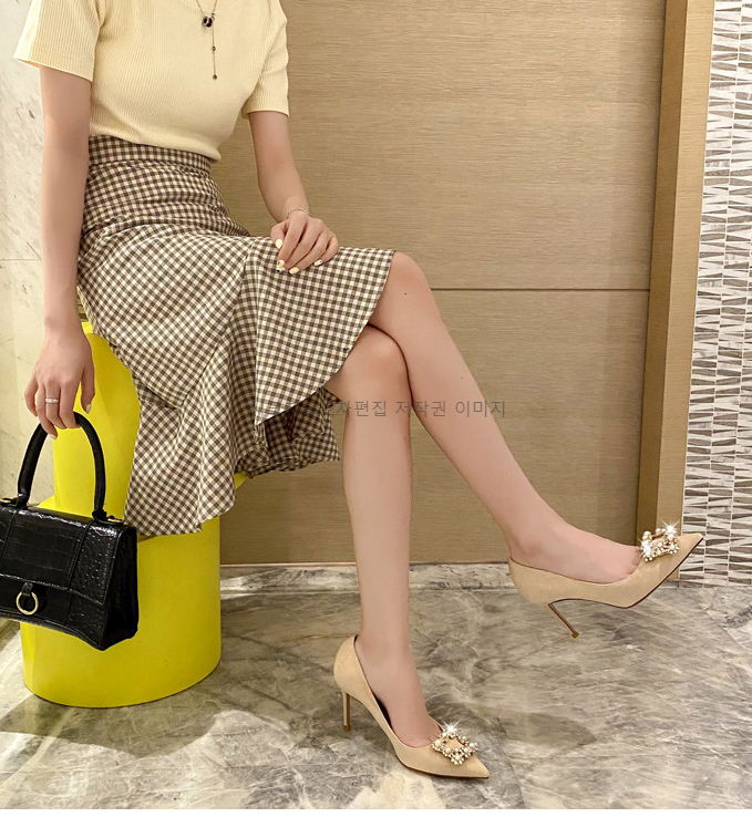 220-255 브리케 6,8,10cm 스웨이드 큐빅 스틸레토 하이힐 3color 상세 이미지 15