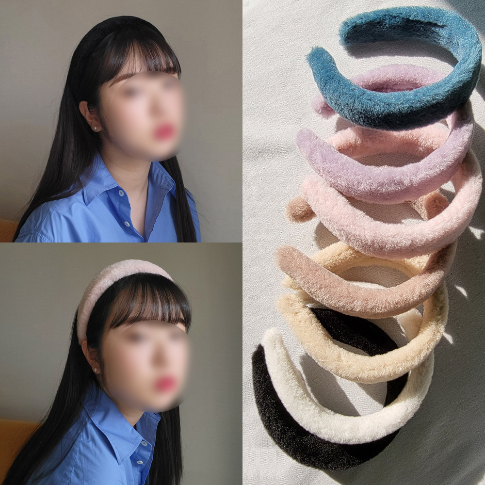 통통 볼륨 겨울 털 퍼 머리띠 페이크퍼 헤어밴드 - 상품 이미지