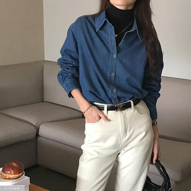 오드 데님 카라 루즈핏 셔츠 3col 가을 봄 오버핏 레이어드 코튼 데일리 제이플로우 - 상세 이미지 2