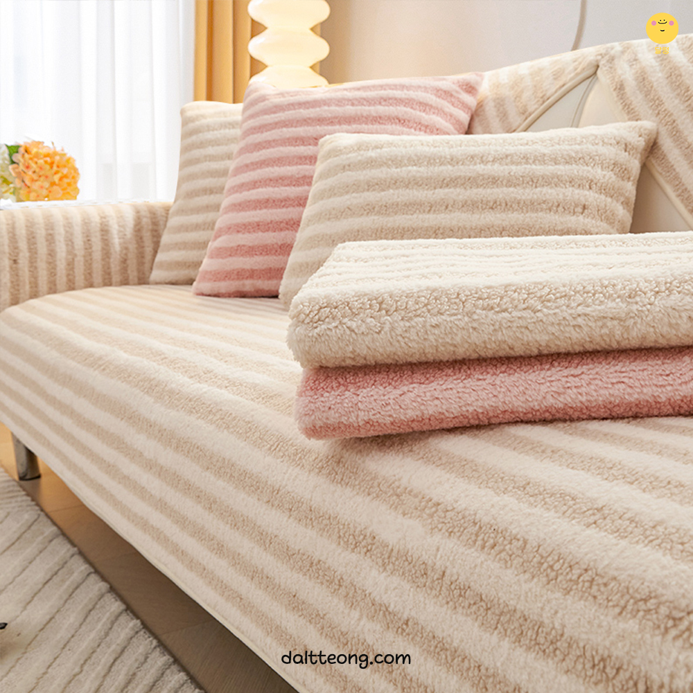 달떵 극세사 양털 퍼 쇼파 패드 그레이 체크 커버 러그 매트 덮개 3인 4인 70x180