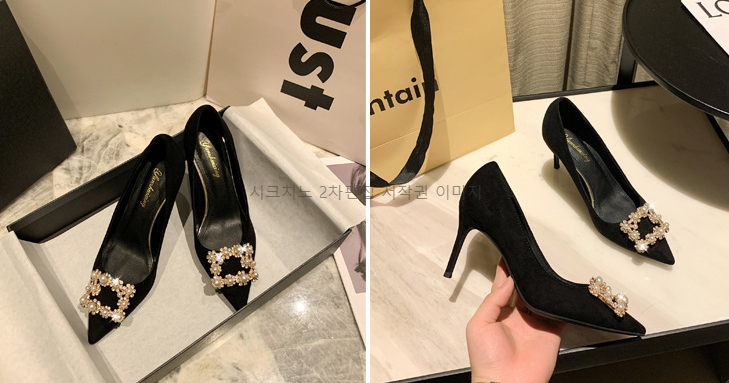 220-255 브리케 6,8,10cm 스웨이드 큐빅 스틸레토 하이힐 3color 상세 이미지 9