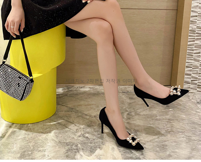 220-255 브리케 6,8,10cm 스웨이드 큐빅 스틸레토 하이힐 3color 상세 이미지 6