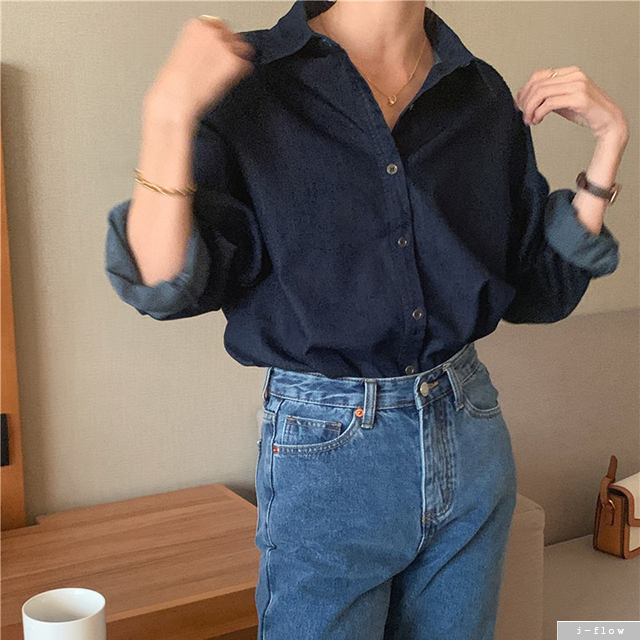 오드 데님 카라 루즈핏 셔츠 3col 가을 봄 오버핏 레이어드 코튼 데일리 제이플로우 - 메인 이미지
