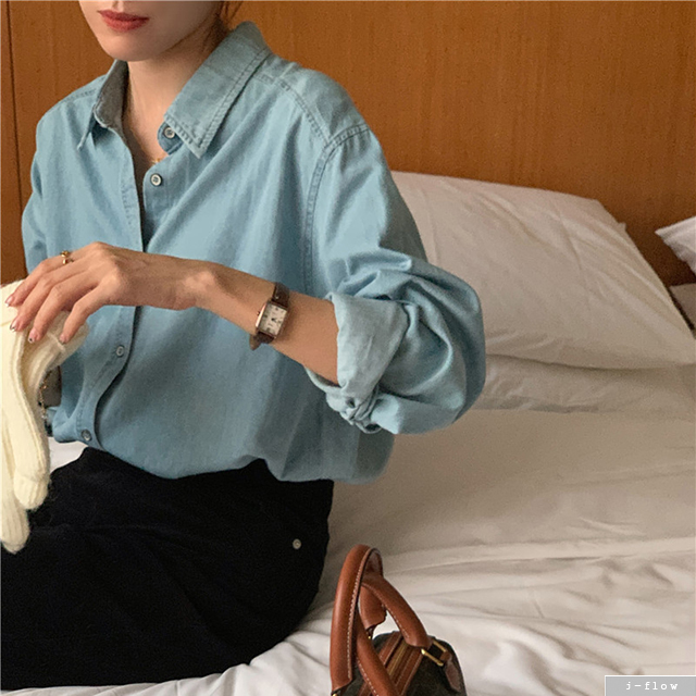 오드 데님 카라 루즈핏 셔츠 3col 가을 봄 오버핏 레이어드 코튼 데일리 제이플로우 - 상세 이미지 3