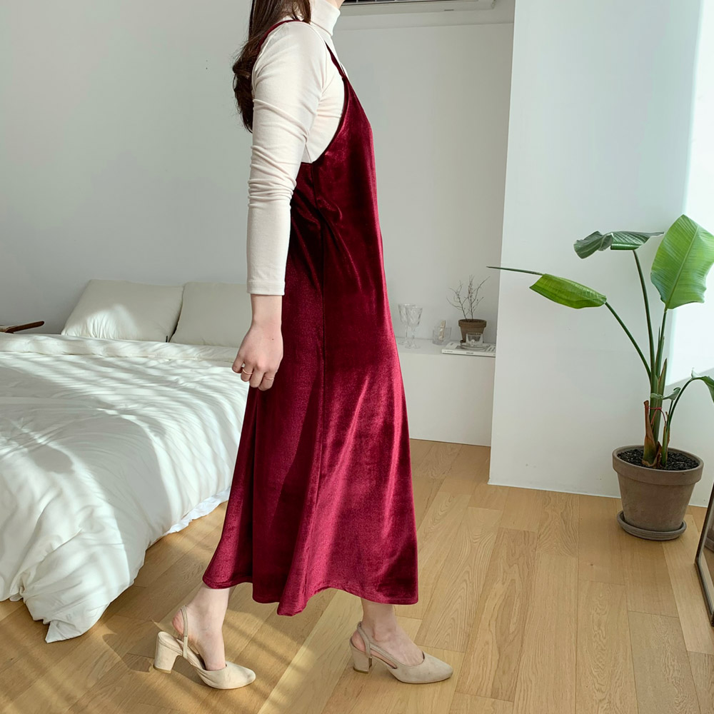 벨벳 원피스 겨울 레이어드 뷔스티에 롱원피스 파티룩 연말 블랙 레드