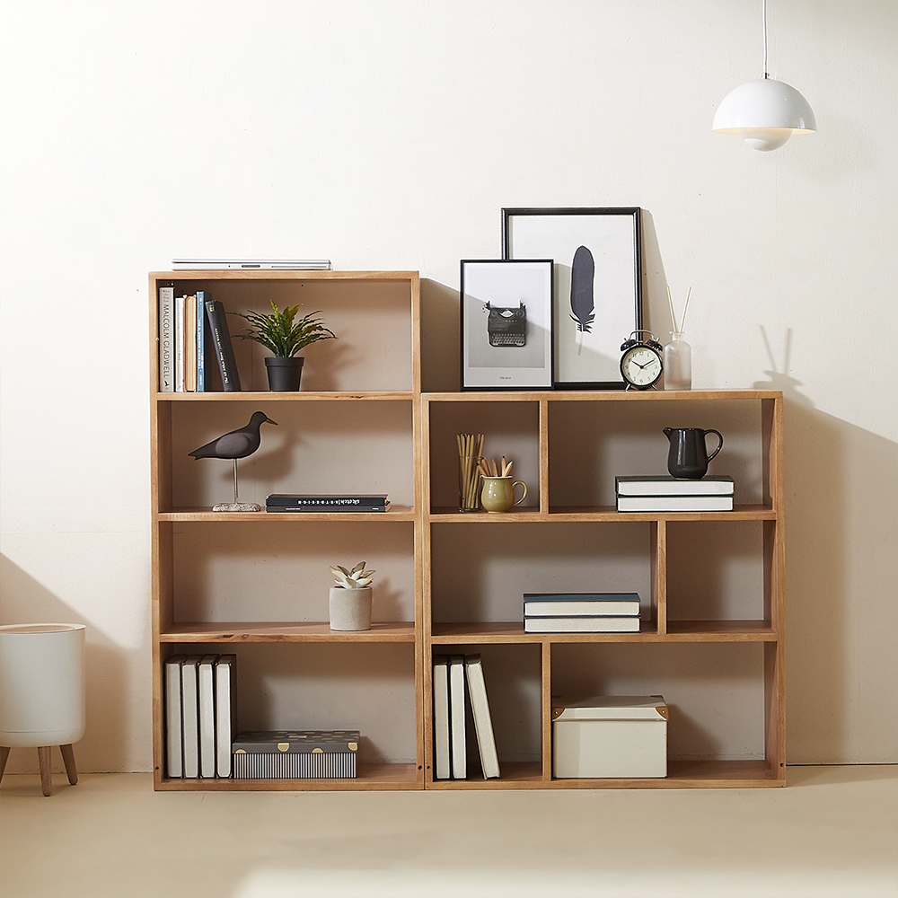 모노 고무나무 원목 거실 책꽂이 전면 낮은 수납 4단 교구장 600