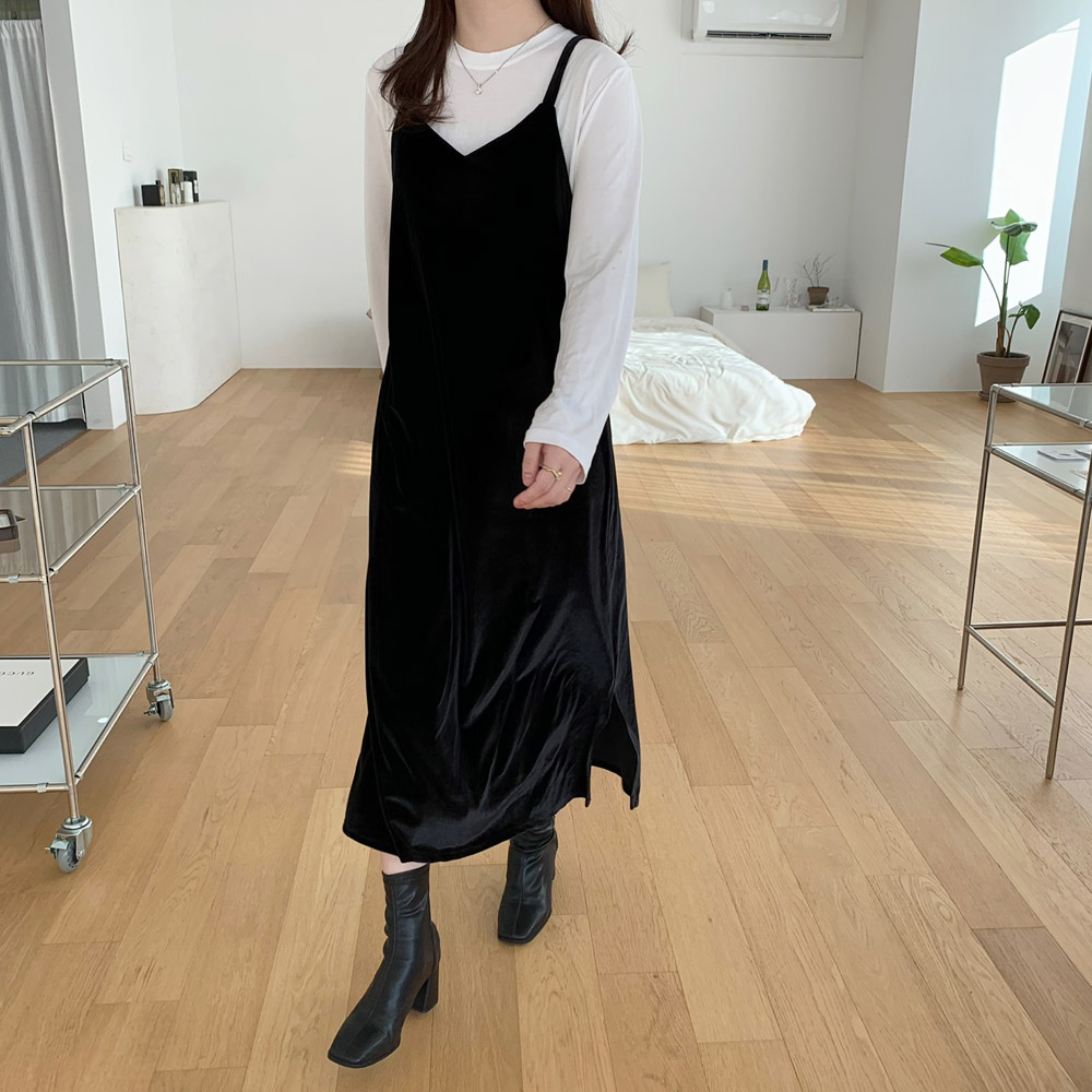 벨벳 원피스 겨울 레이어드 뷔스티에 롱원피스 파티룩 연말 블랙 레드