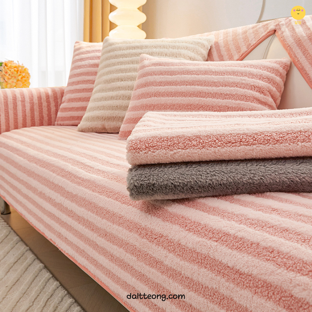 달떵 극세사 양털 퍼 쇼파 패드 그레이 체크 커버 러그 매트 덮개 3인 4인 70x180