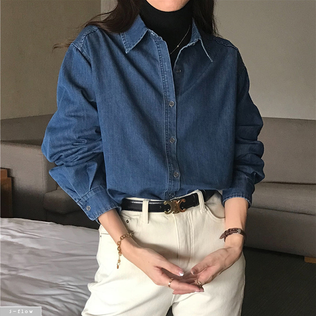 오드 데님 카라 루즈핏 셔츠 3col 가을 봄 오버핏 레이어드 코튼 데일리 제이플로우 - 상세 이미지 5