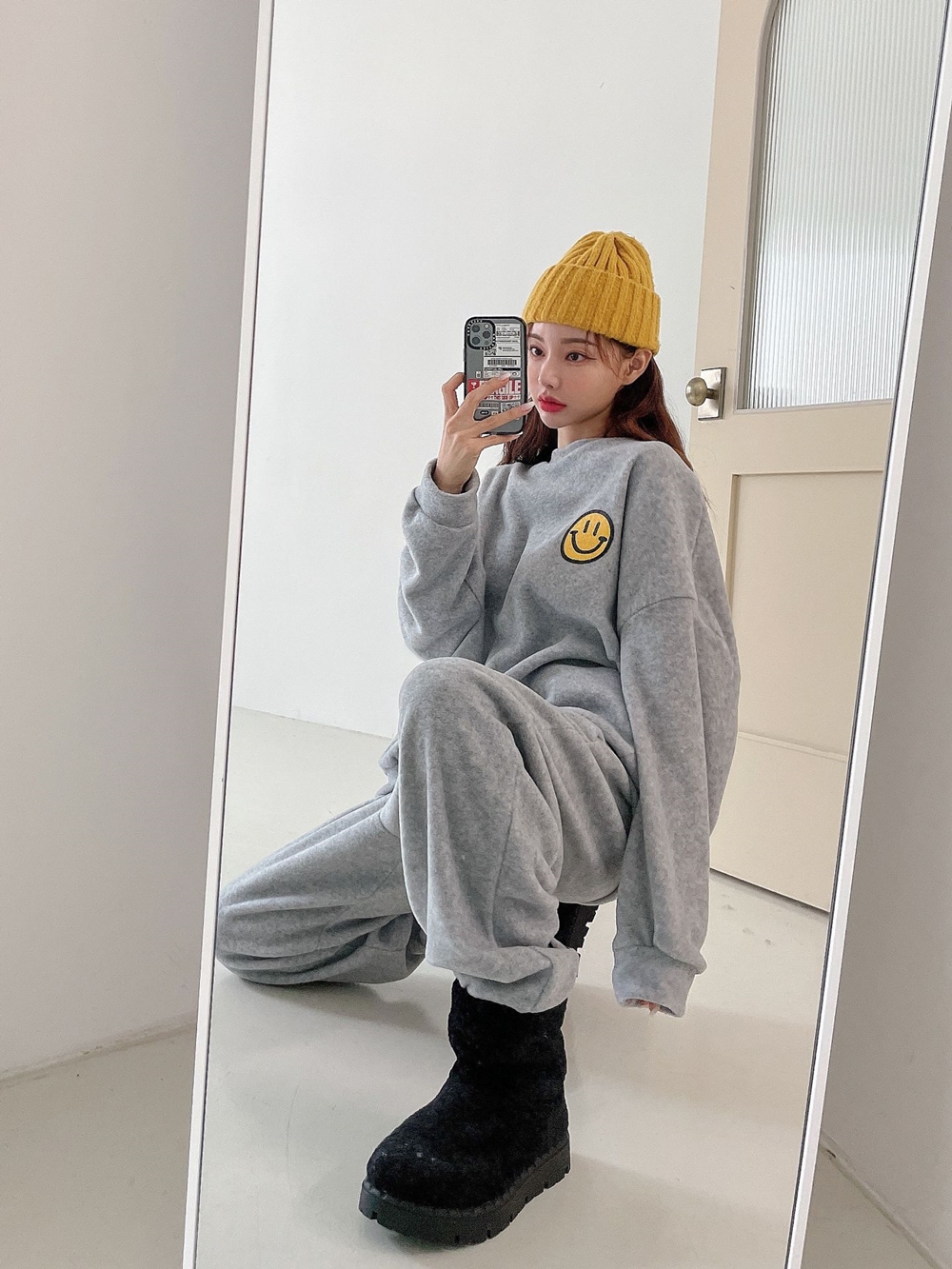 양기모 후리스 여성 빅사이즈 스마일 조거 트레이닝세트 이미지 3