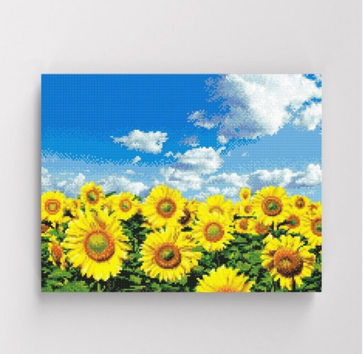 꽃 보석 비즈 큐빅 십자수 캔버스형 DIY 세트 / 청량한 여름 해바라기 40x50cm - 상품 이미지