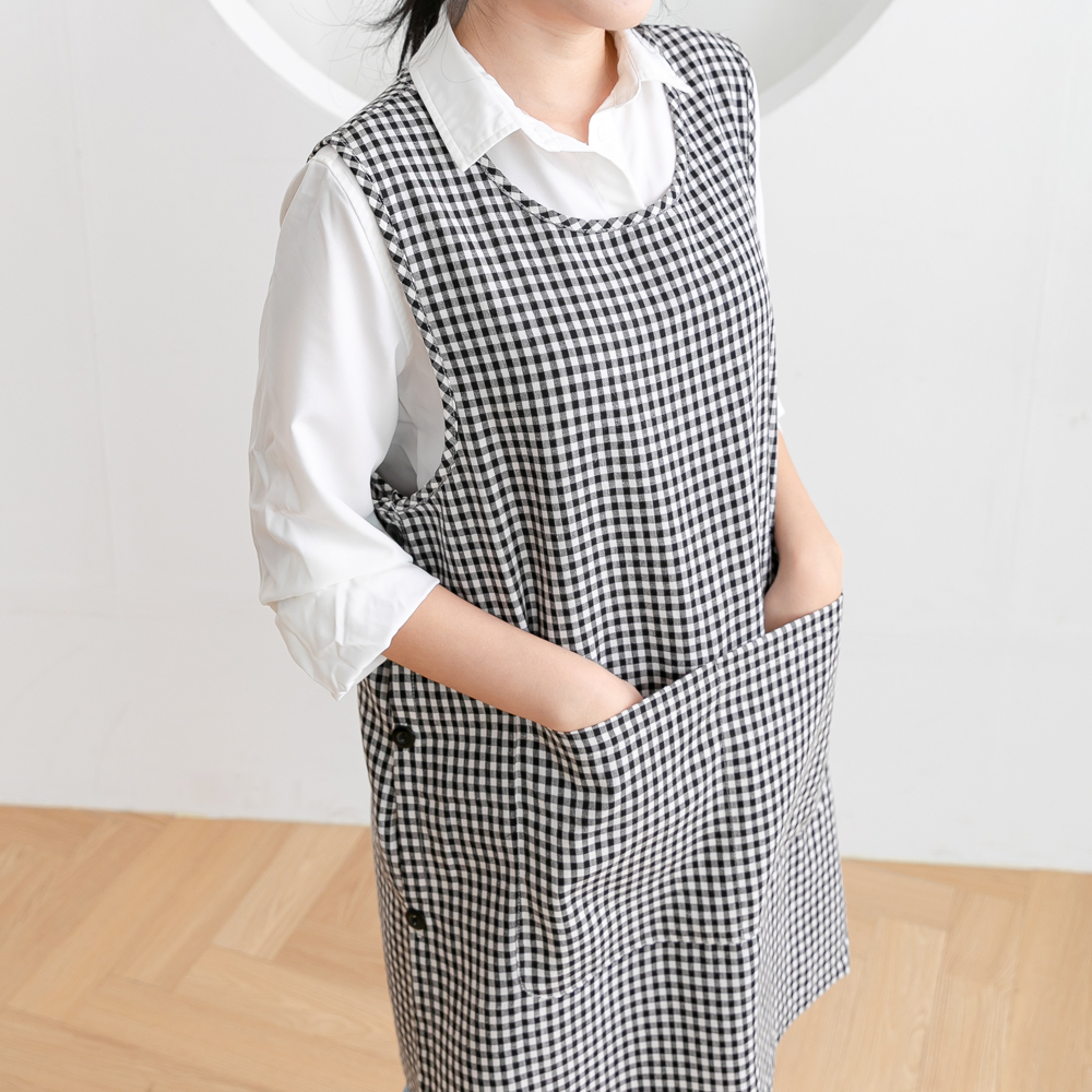 데코에버 옆주머니 롱 체크 라인 원피스앞치마 빅사이즈