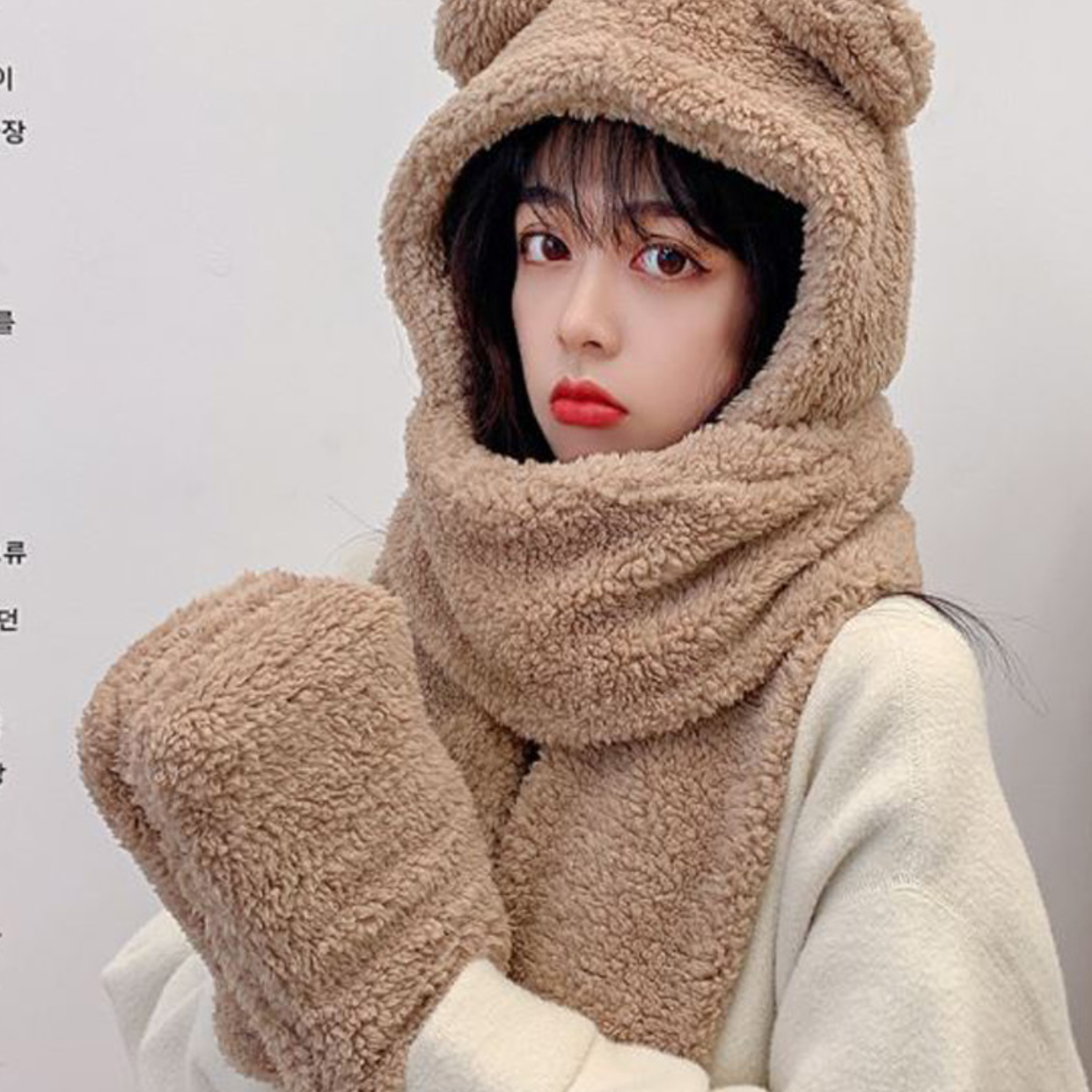 귀 덮는 모자 목도리 일체형 곰돌이 귀도리 여성 귀도리 모자 - 상세 이미지 3