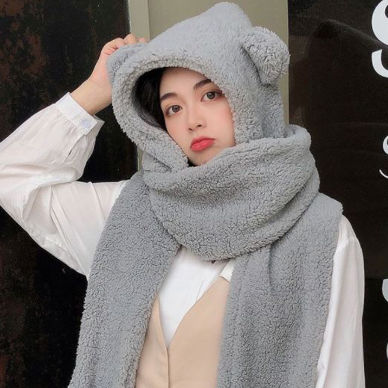 귀 덮는 모자 목도리 일체형 곰돌이 귀도리 여성 귀도리 모자 - 상세 이미지 5