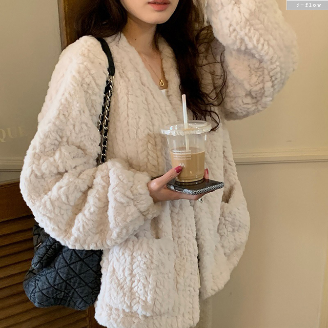 하이드 부클 오버핏 벌룬 퍼자켓 1col 겨울 루즈핏 가디건 노카라 도톰 따뜻 제이플로우 - 상세 이미지 4