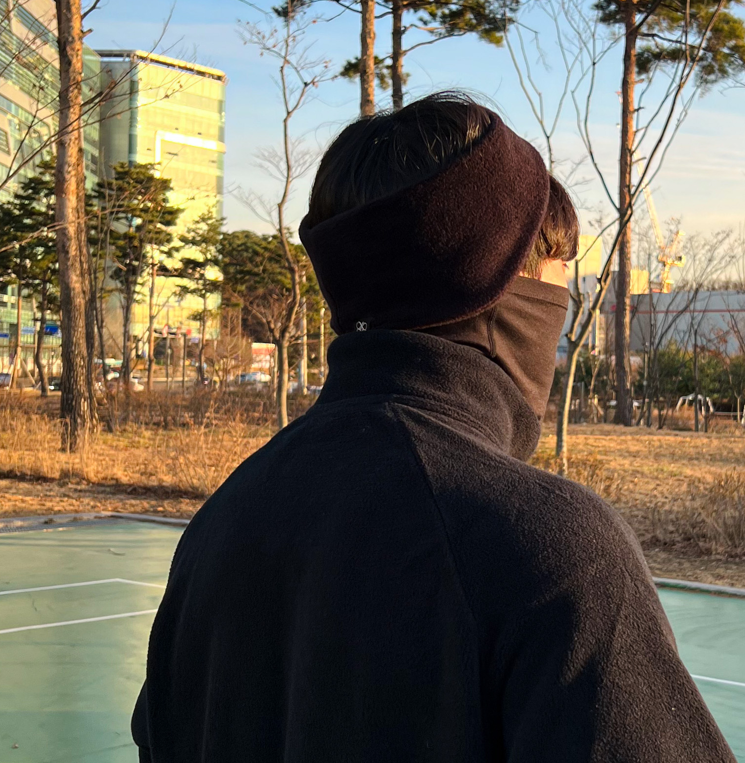남자 겨울 기모 남성 넓은 면 헤어밴드 니트 와이드 대두 머리띠 블랙 - 상세 이미지 4