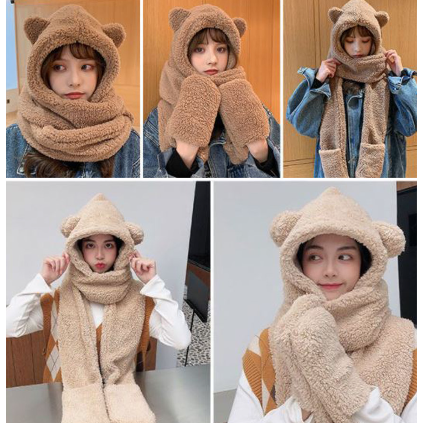 귀 덮는 모자 목도리 일체형 곰돌이 귀도리 여성 귀도리 모자 이미지 7