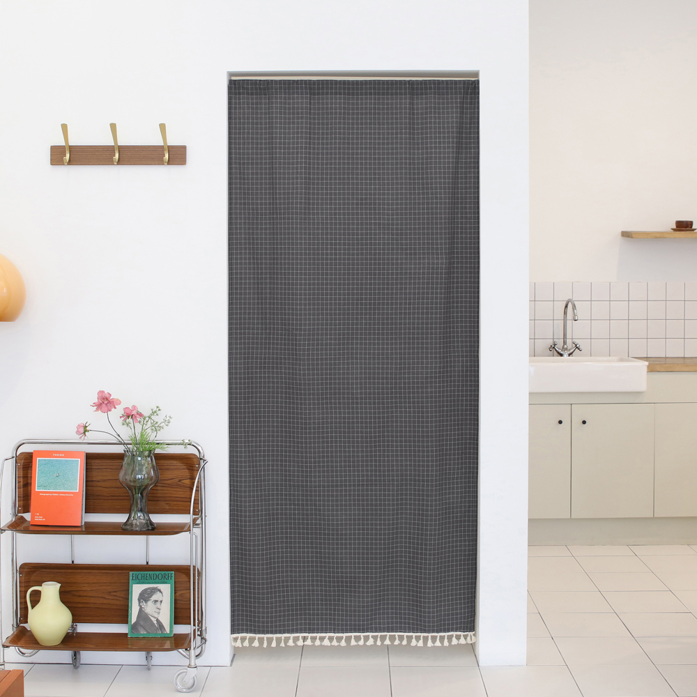 현관방한커튼 광목 중문 방풍 단열 현관문 바람막이커튼 압축봉 세트 85x150