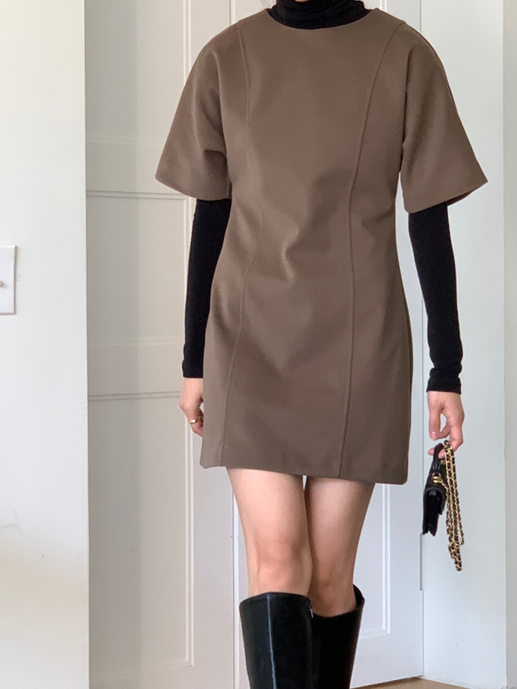 러블리 울 레이어드 원피스 반팔 미니 원피스 여자 가을 원피스 결혼식 하객룩 이미지 6