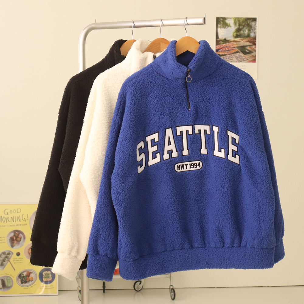 아노락 반집업맨투맨 양털 커플 남자기모맨투맨