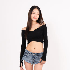 걸포유 무지 오프숄더 긴팔 크롭티 브이넥 바디프로필 착용 후기 | 사이즈/핏 총정리 - 상품 이미지 2