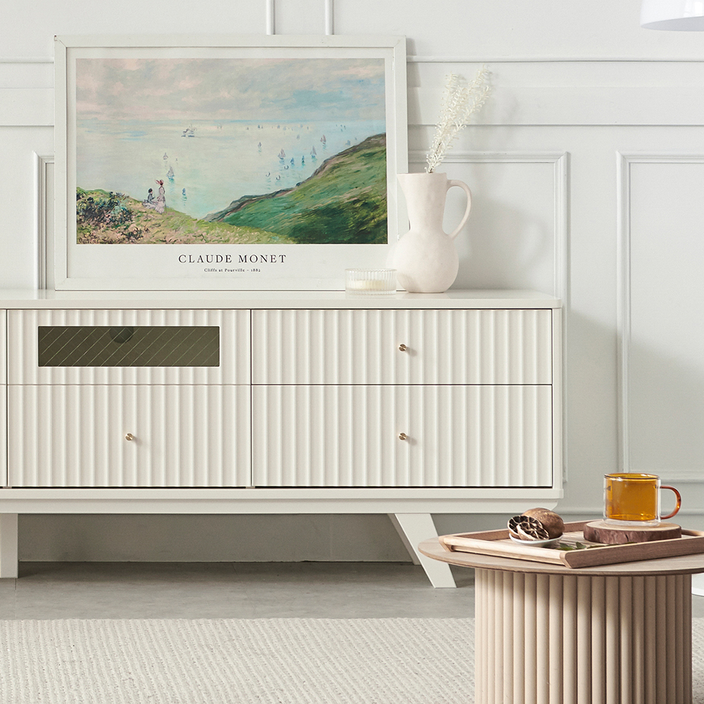 브릿지 템바보드 루바형 TV 낮은 거실장 티비 다이 고급 서랍장 2000