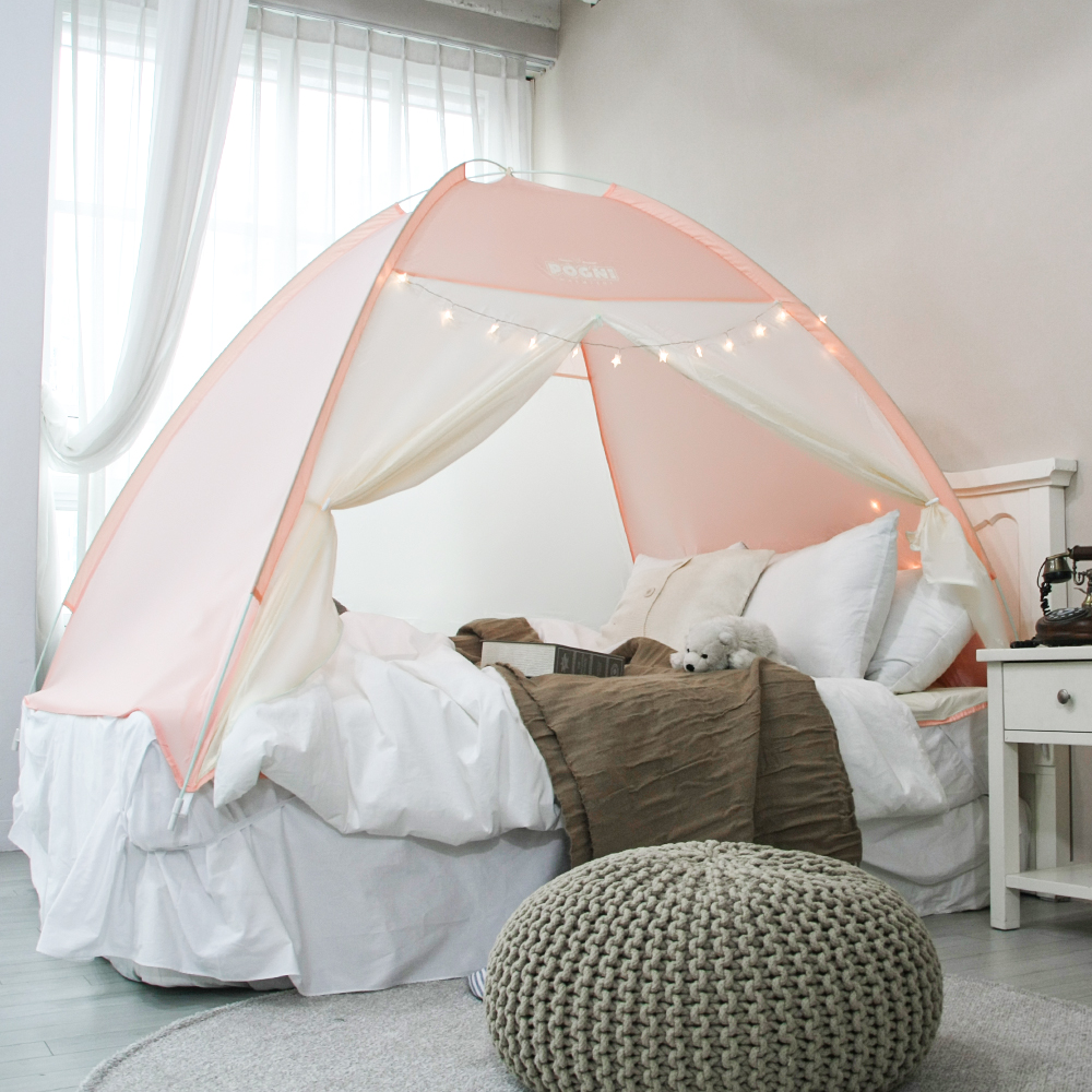 빈슨메시프 포그닝 난방 텐트 실내 침대 방한 방풍 보온 겨울 수면텐트 싱글, 핑크