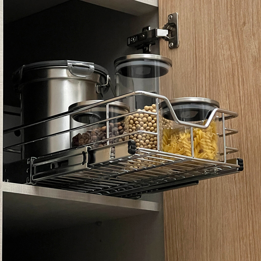 슬라이딩 선반 주방 싱크대하부장정리 수납 싱크인 양념통 레일 양념장 싱크 인출식 양념망장