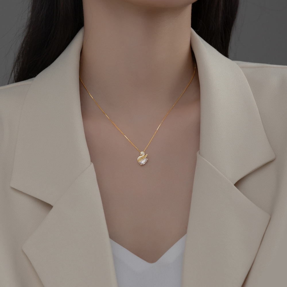 실버 925 우아 고급 스완 샤이닝 큐빅 백조 은 목걸이 N069 - 상세 이미지 3