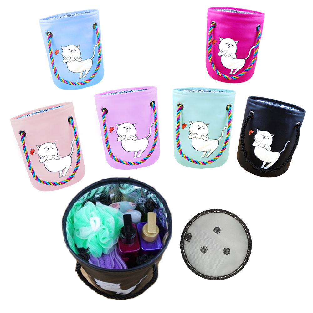 뷰레이터닷컴 양동이고양이 물빠지는 목욕가방 스파백 목욕탕 사우나 가방 받침대포함