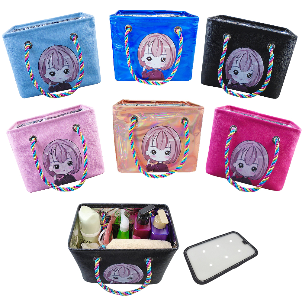 뷰레이터닷컴 귀여운소녀 물빠지는 목욕가방 스파백 목욕탕 사우나 가방 받침대포함