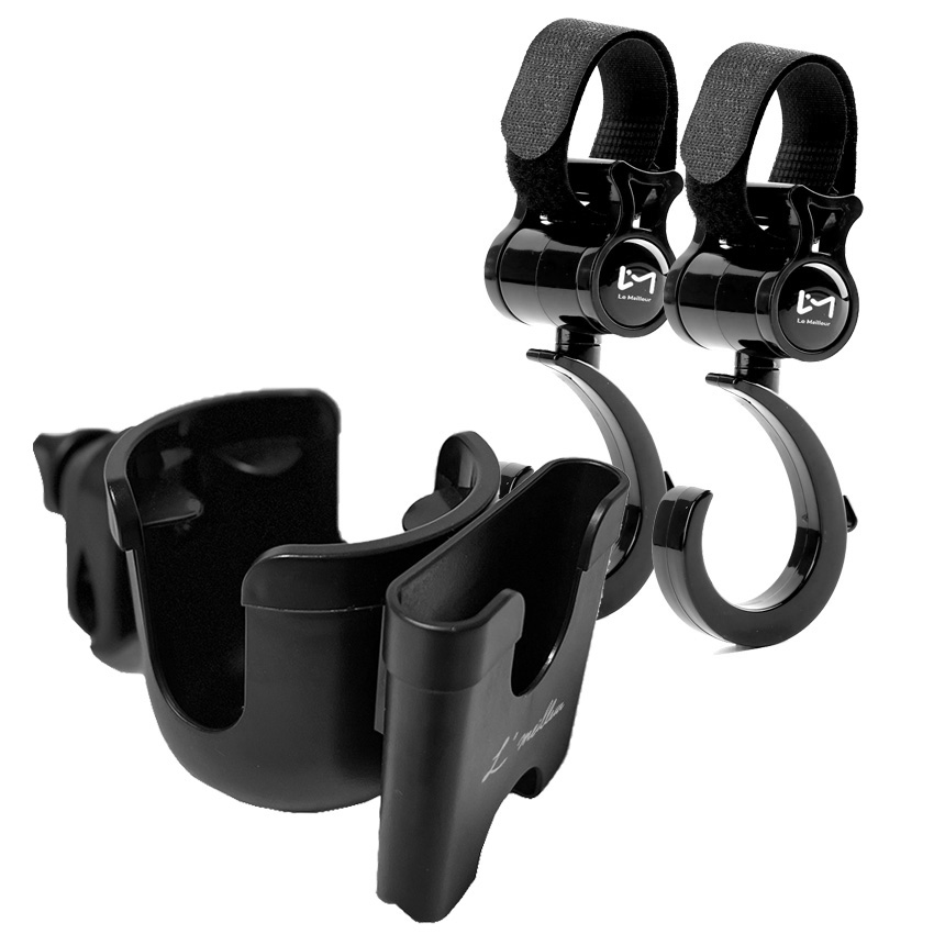 르메이어 올인원 정면형 핸드폰 유모차 거치대 컵홀더 + 다용도 벨크로 유모차 걸이 2P 세트