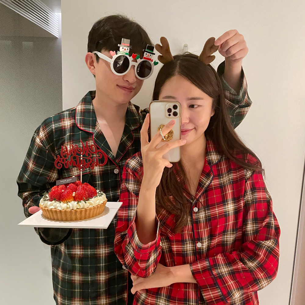고급 수면 크리스마스 잠옷 파마자 체크 커플 잠옷 세트 파자마 파티 신혼부부 여성 홈웨어 이미지 4