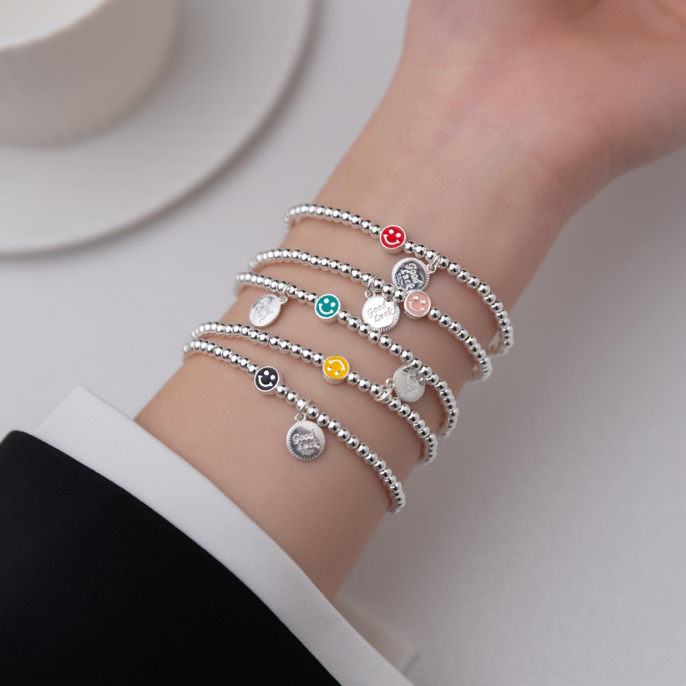 실버 925 스마일 참 은볼 코인 펜던트 밴딩 은팔찌 W059
