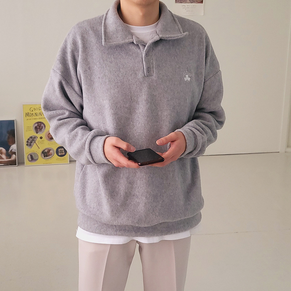 남자기모맨투맨 남자 오버핏 카라 후리스 맨투맨 이미지 2