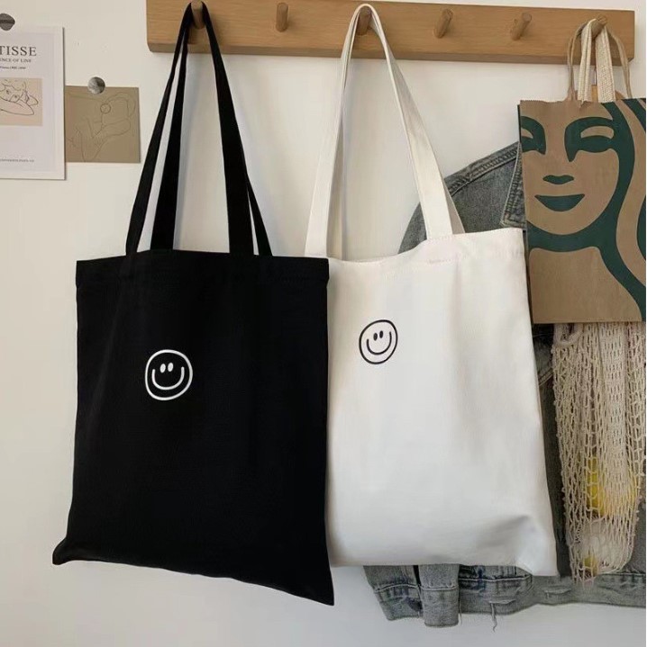 스토리빙 캔버스 스마일 에코백 가방 대형
